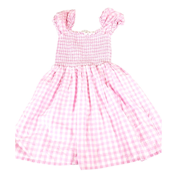 Janie and Jack Girls 12 Gingham Dress Pink White Smocked Puff Sleeve Preppy - Picture 1 of 9